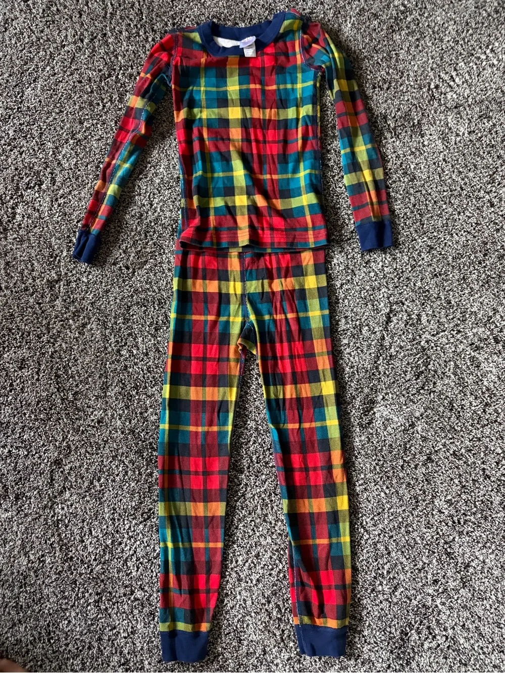 Hanna Andersson organic multi color Plaid Long John Pajama Set.